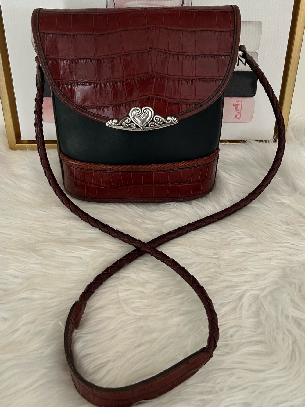 Brighton Brown Black Leather Crossbody Bucket Bag - Picture 3 of 13